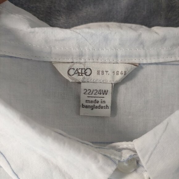 Cato Womens Plus Size Button Up Shirt 22/24W White Striped Cotton Casual Top - Picture 2 of 10